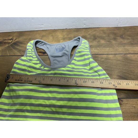Athleta Top Womens Medium Yellow Neon Stripe Racerback Tank Built-In Bra - Picture 5 of 9